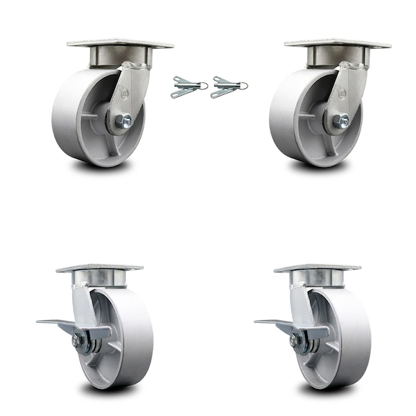 6 Inch Kingpinless Semi Steel Wheel Caster Swivel Locks 2 Brakes SCC, 2PK